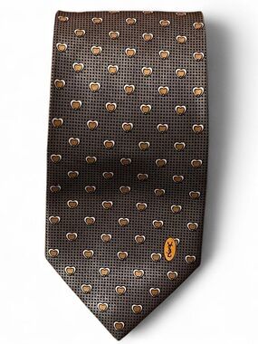 Yves Saint Laurent Vintage 100% Silk Necktie Gray Gold Heart Print Hand Made YSL